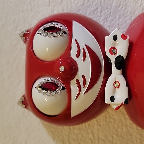 Kit-Cat Klock Other - Jeweled Scarlet Red Kit-Cat Klock clock POLKA DOT tail and bow tie